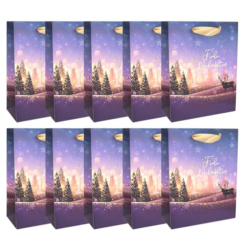 Idena 30491 -10 - Geschenktüten Frohe Weihnachten, 10 Stück, Geschenktaschen in der Größe 18 x 23 x 8 cm, Papiertüten für Weihnachten von Idena