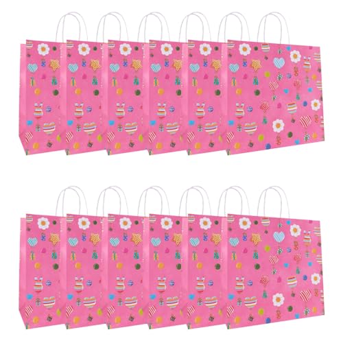 Idena 30543 -12 - Geschenktüten Geburtstag, 12 Stück, Geschenktaschen in der Größe 28 x 28 x 15 cm, Papiertüten in Pink mit bunten Luftballons von Idena