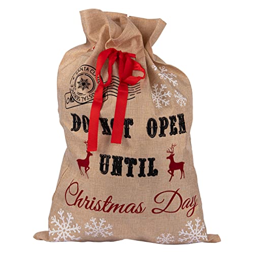 Idena 31247 - Jutesack Do not Open Until Christmas Day, 70 x 50 cm, Weihnachten, Geschenkesack, Mehrfarbig von Idena