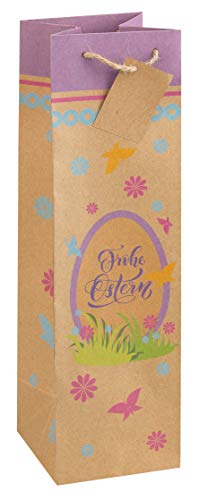 Idena 31437 - Flaschentasche Frohe Ostern, 35 x 10 x 10 cm, Kraftpapier, Tragetasche, Geschenkverpackung von Idena