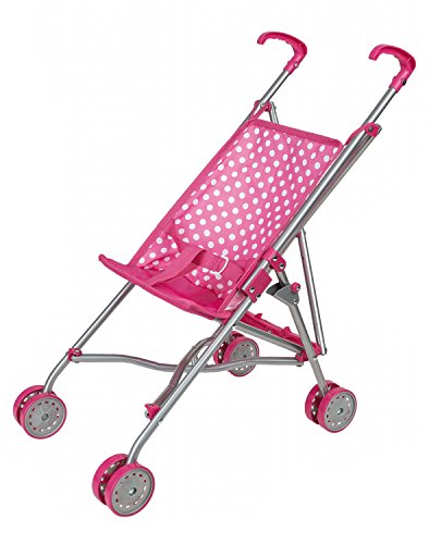 Idena 40068 - Puppenbuggy zusammenklappbar, pinker Bezug mit niedlichem Punktemotiv, Schiebehöhe ca. 55 cm von Idena