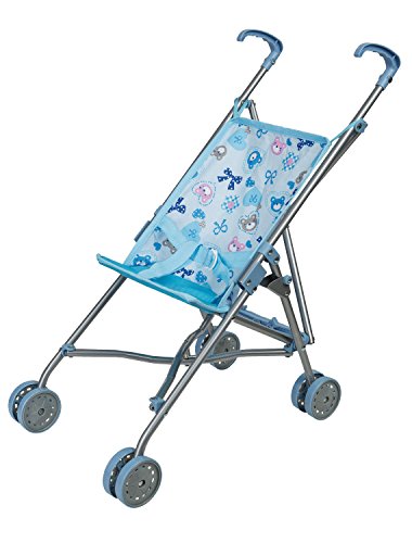 Idena 40069 - Puppenbuggy zusammenklappbar, blauer Bezug mit niedlichem Märchenmotiv, Schiebehöhe ca. 55 cm von Idena