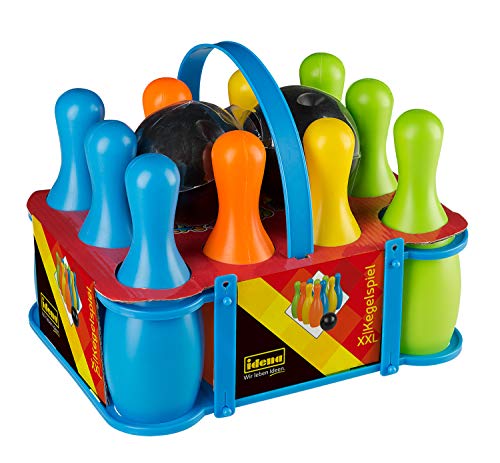 Idena 40116 - Kegelspiel Set XXL, Bowling für Kinder, 10 Kegel aus Kunststoff und 2 Kugeln, für zu Hause oder im Garten, ca. 20 x 20 x 30 cm von Idena