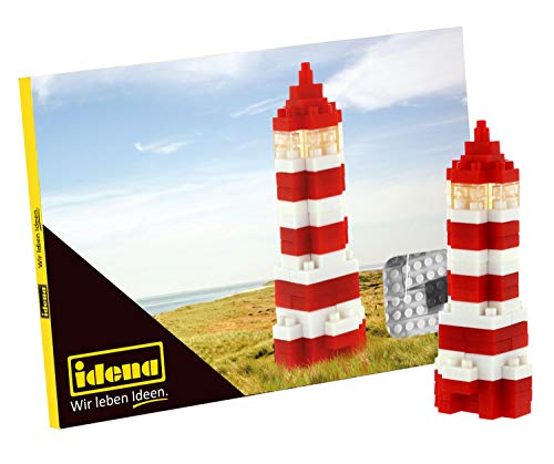 Idena 40145 - Postkarte Leuchtturm mit einem 3D Modellbauset mit 72 Original Brixies Minibausteinen, Schwierigkeitsgrad 1, Grußkarte oder Mitbringsel für Kinder und Erwachsene von Idena