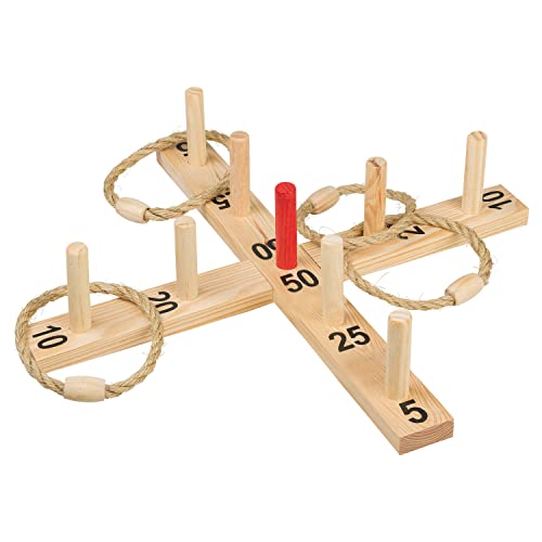 Idena 40199 - Ringwurf-Spiel aus Holz mit 9 Spielstäben und 4 Ringen aus Sisal, Geschicklichkeits-Spiel für Kinder und Erwachsene, beliebtes Outdoor-Sportspiel für den Sommer, im Garten oder Park von Idena