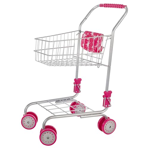 Idena 40250 - Einkaufswagen aus Metall, zusammenklappbarer Wagen mit pinken Details, Zubehör für Spielküche und Kaufmannsladen, für Kinder ab 3 Jahren von Idena