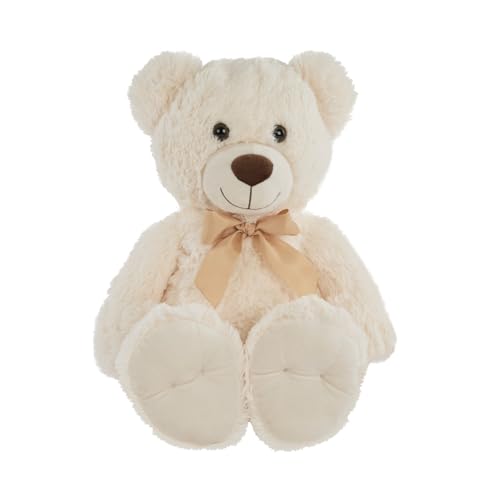 Idena 40254 - Teddybär mit kuscheligem Fell in Creme und Beiger Schleife, Kuscheltier für Babys & Kinder, ca. 38 cm von Idena