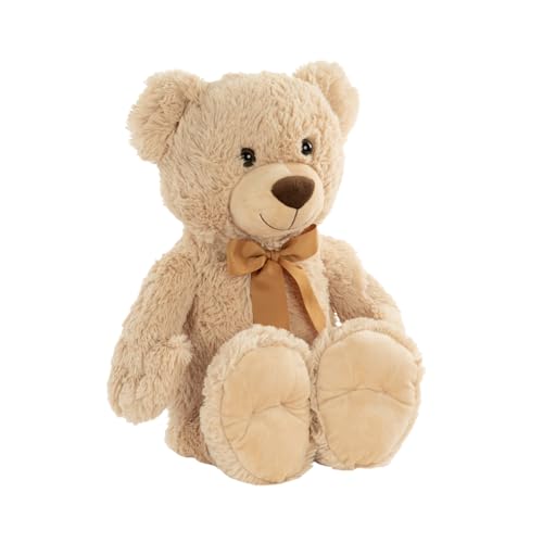 Idena 40255 - Teddybär mit kuscheligem Fell in Beige und Goldener Schleife, Kuscheltier für Babys & Kinder, ca. 38 cm von Idena