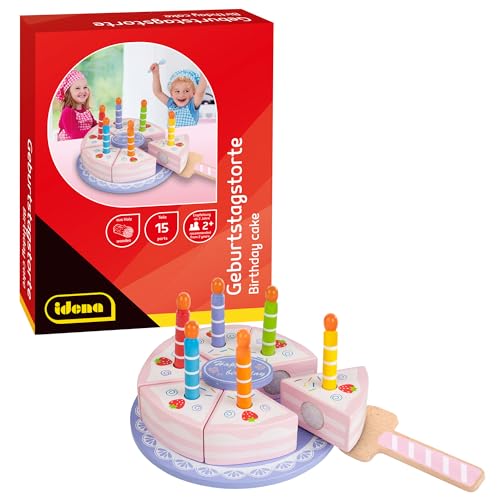 Idena 40262 - Geburtstagstorte aus Holz, Geburtstagskuchen für Spielküche und Kaufmannsladen, für Kinder ab 2 Jahre, ca. 15 x 15 x 8,5 cm groß von Idena