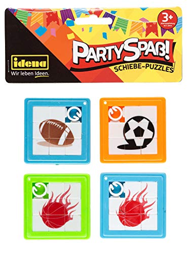 Idena 40431 - Partyspaß Schiebepuzzles, 4 Stück, mit sportlichen Bildmotiven, sortiert, ca. 5,5 x 5,5 cm von Idena