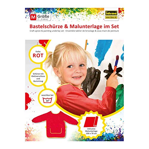 Idena 60002 Bastelschürze Bastelset, Einfarbig, rot, 7-8 Jahre (Malunterlage Set) von Idena