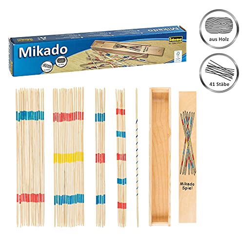 Idena 6060012 - Strategiespiel Mikado mit praktischer Holzbox, Bambus-Material, 41 Stäbe, ca. 25 cm lang, beliebter Spieleklassiker für Garten, Wohnung und auf Reisen von Idena