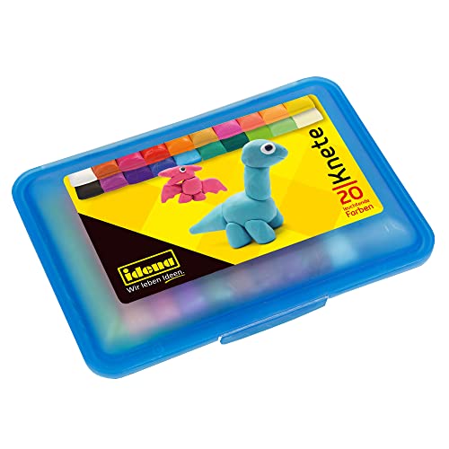 Idena 68125 - Knetebox mit 20 Stangen bunter Knete, in blauer Aufbewahrungsbox, lustiger Knetspaß für Kinder von Idena