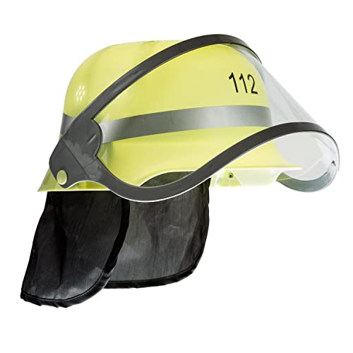 Idena 8040005 - Feuerwehrhelm für Kinder, mit klappbarem Visier und Nackentuch, Luftöffnungen und Innenpolster, 112, Einsatz, Beruf, Schutzhelm, Feuerwehr, Feuerwehrmann,Gelb von Idena