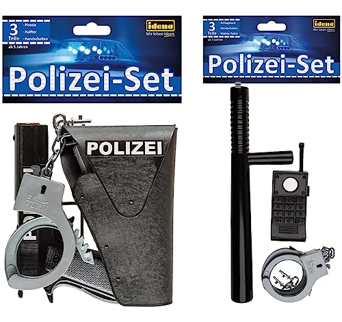 Idena 8040007 - Polizei Set, Pistole, Halfter und Handschellen, Spielset, Mottoparty, Karneval (Polizei Set Spezialeinheit) von Idena