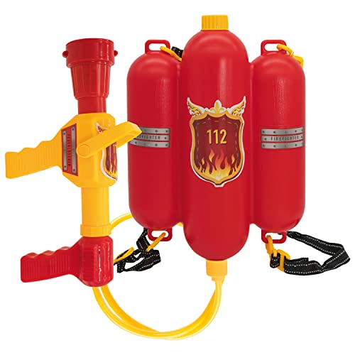 Idena 8040009 - Feuerwehr Wasserspritze, Größe ca. 40 cm, mit verstellbarer Düse, Wassertank und Schultergurt, Wasserschlacht, Sommer, Gartenparty, Wasserspritzpistole, Wasserkanone, Wasserpistole von Idena