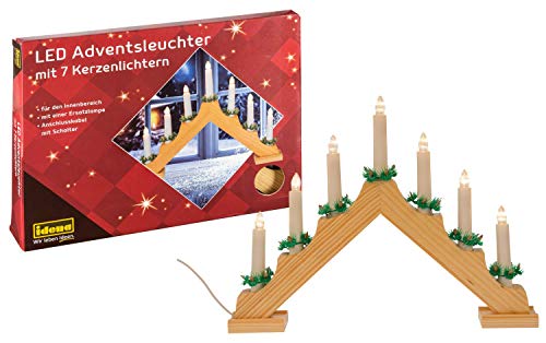 Idena 8582088 - LED Adventsleuchter aus naturfarbenem Holz mit 7 LED Kerzenlichtern (2 Adventsleuchter, Klassisch) von Idena