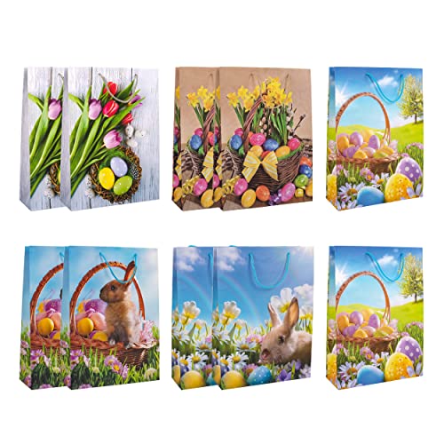 Idena 90110 - Geschenktüten Ostern, 10 Stück, 35 x 25 x 8 cm, matt, sortiert, Ostertüten, Geschenktaschen von Idena