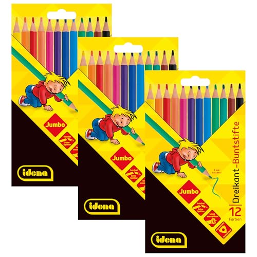 Idena 90273 - Jumbo Buntstifte mit 5 mm Dicker Mine in 12 Farben, 3 Packungen mit je 12 Stück holzfreien Farbstiften in ergonomischer Dreiecksform, verpackt im Kartonetui Idena 90273 - Jumbo Buntstifte mit 5 mm Dicker Mine in 12 Farben, 3 Packungen mit je 12 Stück holzfreien Farbstiften in ergonomischer Dreiecksform, verpackt im Kartonetui von Idena