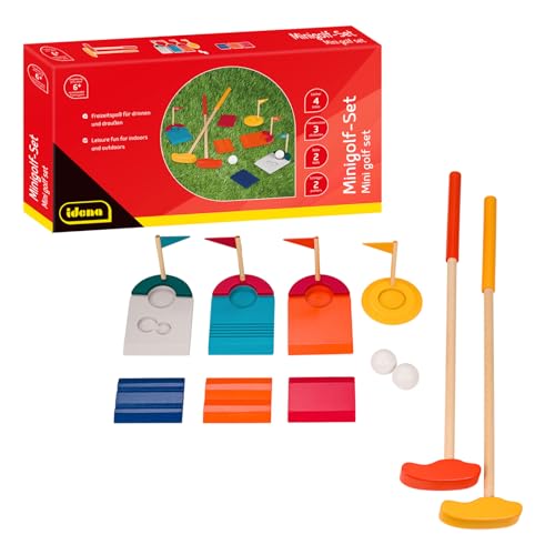 Idena 40383 - Minigolf Set aus Holz, 11-teiliges Golfset enthält 2 Schläger, 2 Golfbälle, 3 Hindernisse und 4 Löcher mit Fähnchen, Indoor und Outdoor, für Erwachsene und Kinder ab 6 Jahren Idena 40383 - Minigolf Set aus Holz, 11-teiliges Golfset enthält 2 Schläger, 2 Golfbälle, 3 Hindernisse und 4 Löcher mit Fähnchen, Indoor und Outdoor, für Erwachsene und Kinder ab 6 Jahren von Idena