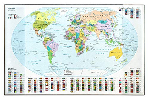 Idena Schreibunterlage aus Kunststoff mit Zwei Einstecktaschen, Weltkarte, ca. 58 x 38 cm, transparent von Idena