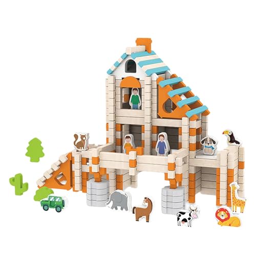 Haus zum Anfassen: Holzspielzeug Bauen | Bunter Baustein | Bau-Gebäude-Modell-Set | Kreative und pädagogische Bausätze, Spielzeug | Kleine Blockbausätze verbessern die Spielzeit für Kinder von Idezek