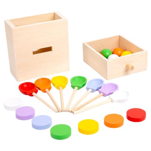 Idezek Hölzerne Ball-Drop-Spielzeuge, hölzerne Münzbox | Lernspielzeug zum Herunterfallen von Holzkugeln für die Entwicklung von Münzen - Passende Farbformsortierung für Kinder, die die Schule Lernen von Idezek