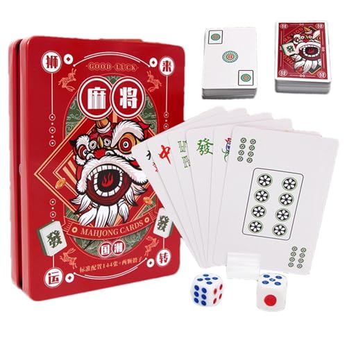 Idezek Mahjong Kartenset, Mahjong Poker Spielkarten, Klassische Chinesische Strategiespiel Kartensteine, 144 Mahjong Spielkarten mit 2 Würfeln für Den Familienspielabend, 2024 Neue Mahjong Karten von Idezek