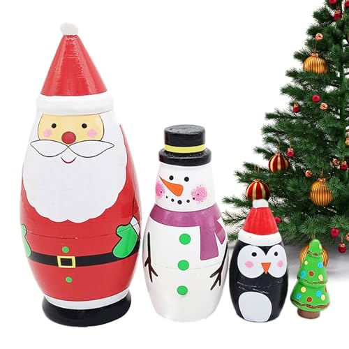 Idezek Nistpuppen aus Holz,Chirstmas Nesting Dolls Russische Matroschka Holz Stapelpuppen | Handgefertigtes Nestset aus Holz für Kinder und Kleinkinder, fröhliche Weihnachten, Heimdekoration, Geschenk von Idezek