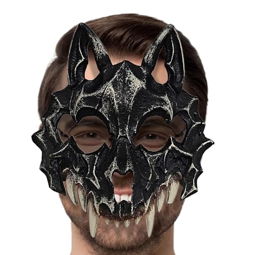 Idezek Realistische Halloween-Kopfbedeckung, Wolfsschädel-Maske,Totenkopf Skelett Kopfbedeckung Halloween Maske | Leichte und weiche Dekorations-Requisiten für Aufführungen, Cosplay, Festivals, von Idezek