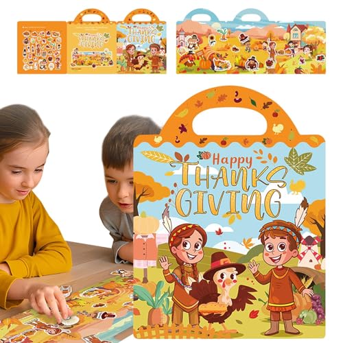 Idezek Stickerbücher für Kinder, Sticker-Aktivitätsbuch, Bücher mit wiederverwendbaren Aufklebern zum Thema Thanksgiving, Lernaktivitäten im Vorschulalter, Feinmotorikspielzeug für und Mädchen im von Idezek