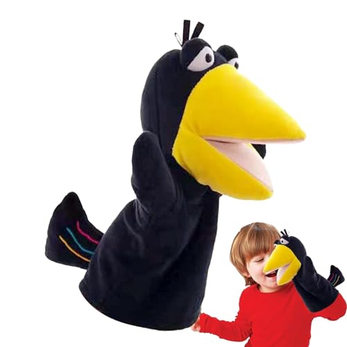 Idezek Tierhandpuppen,Handpuppen für Kinder | Krähe Sockenpuppe - Kinder-Handpuppen-Set mit funktionierendem Mund, Kleinkind-Tier-Krähe-Plüschtier für Showtheater von Idezek