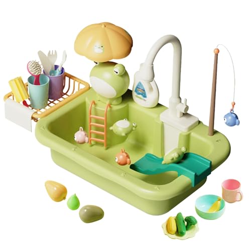 Spielspüle mit fließendem Wasser, Spielzeug für die Küchenspielspüle mit elektrischem Wasserhahn, automatisches Wasserkreislaufsystem, Spielküchenzubehör für Kleinkinder von 1–3 Jahren von Idezek