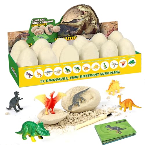 Idota 12 Stück Dinosaurier Eier Ausgrabungsset, Dinosaurier Ei Ausgrabung 12 Dinosaurierarten für Spielzeug Geschenk Kinder Jungen Mädchen ab 3-10 Jahre, Dino Eier zum Ausgraben Set Archäologie von Idota