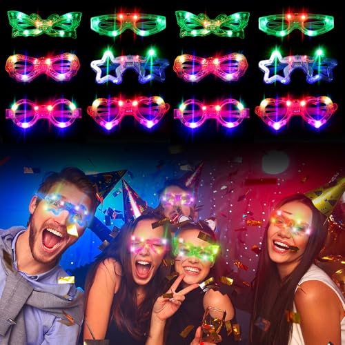 Idota Led Brille Neon Partybrille 12 Stück LED Partybrillen Leuchtbrille Gastgeschenke Kostüm Party Zubehör LED Brillen für Party Weihnachten Halloween Karneval Geburtstag Geschenk von Idota