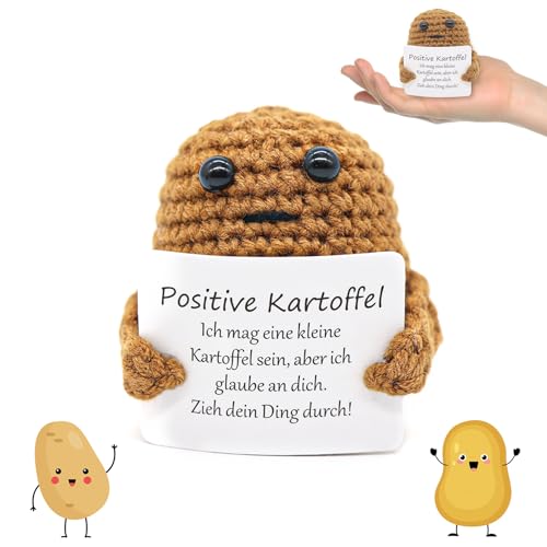 Idota Positive Kartoffel, Pocket Hug Deutsch Mini-Plüsch Figuren Handgestrickt Kartoffel mit Positiver Energiekarte Freund Kleine Glücksbringer für Partner Kinder Familie von Idota