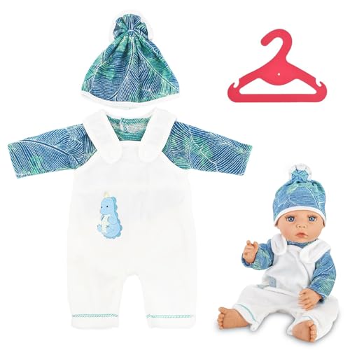 Idota Puppenkleidung Outfits für Babypuppen, Grün Palmenblätter Puppenkleidung 35-43 cm mit T-Shirt/Latzhose/Hut/Kleiderbügel DIY Puppensachen Set für Mädchen Jungen (Puppen Nicht Enthalten) von Idota