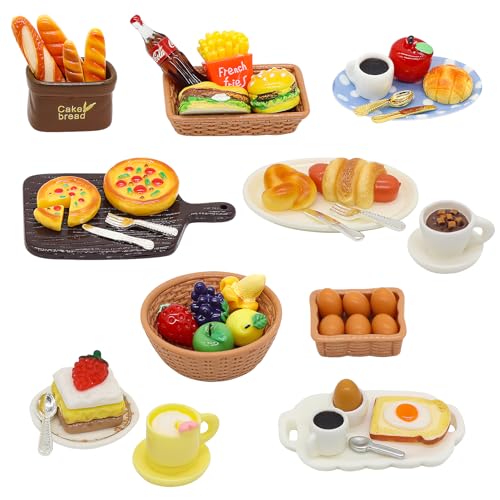 Idota Wichtel Zubehör 50pcs, 1:12 Puppenhaus Zubehör Miniatur Wichtelzubehör Essen und Trinken Harz Lebensmittel Puppenzubehör, Mini Küche Kleine Kuchen, Ideal Backen Wichtel Zubehör Weihnachten von Idota