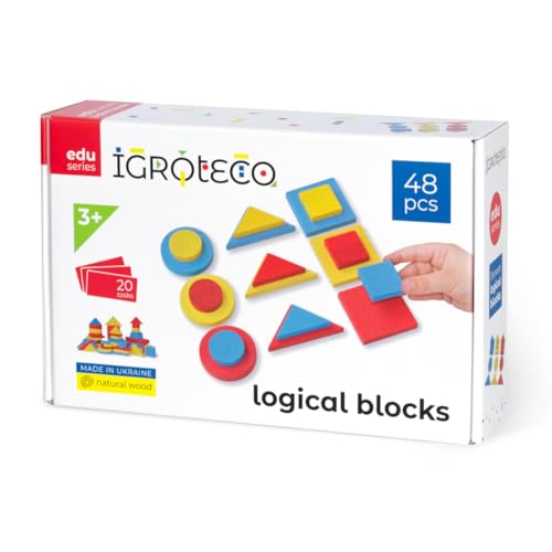 Igroteco® Holz-Logikblöcke | 48Teile aus Holz | pädagogisches Holzspielzeug | Dienes-Methode | Spiel aus Naturholz | für Kinder ab 3 Jahren von Igroteco