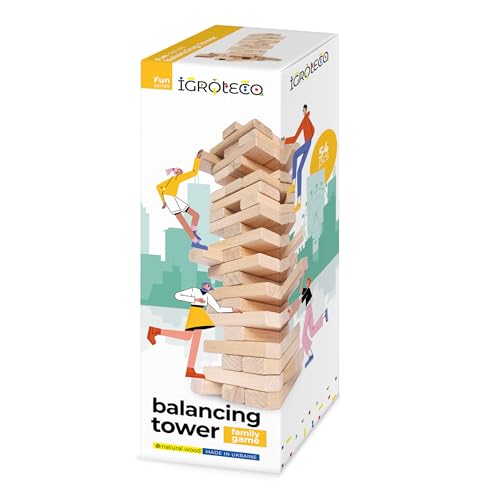 Igroteco® Holzspiel Balancierender Turm – Klassisches Geschicklichkeitsspiel aus Naturholz, Fördert Logik, Feinmotorik und Spaß für die ganze Familie von Igroteco