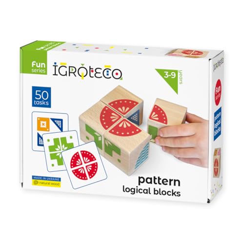 Igroteco® Logische Holz-Würfel Muster Legen – Kreatives Lernspiel für Kinder ab 3 Jahren, 4 Würfel und 50 Aufgaben – Pädagogisches Spielzeug für zu Hause und Kindergarten von Igroteco