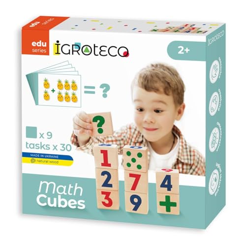 Igroteco® Mathematik-Würfel Set | 30 Aufgaben für Logik, Addition, Subtraktion & mehr | Pädagogisches Holzspielzeug für Kinder | Fördert Rechnen, Farben & Zahlen | Ab 2 Jahren von Igroteco