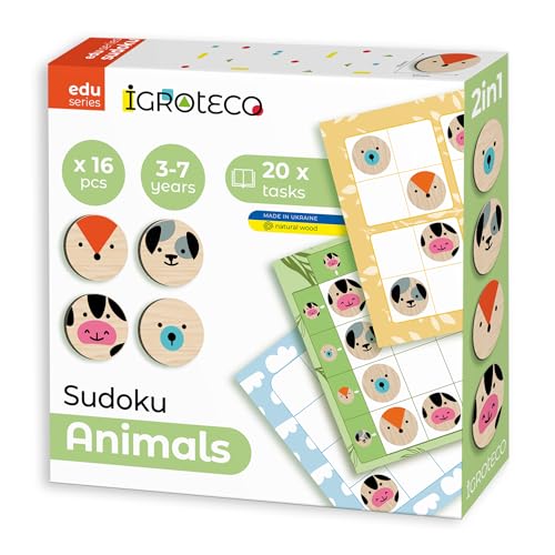 Igroteco® Sudoku Tiere – Holzpuzzle für Kinder ab 3 Jahren – Lernspiel zur Förderung von Logik, Konzentration und Feinmotorik von Igroteco