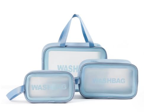 IhLux 3 Stück Kosmetiktasche Transparente, Durchsichtiger Kulturbeutel Clear Toiletry Bag, Make-up Tasche Wasserdicht Transparent kulturbeutel Reise Set (Blau) von IhLux