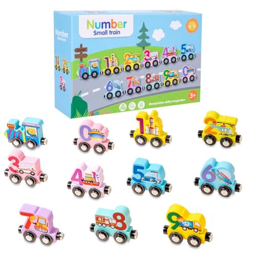 IhLux Holzzug, Montessori Spielzeug Zug Kinder mit Zahlen 0-9 Zählen Lernen, Holz Zug Set Magnetisches Alphabet Fahrzeug Eisenbahn Kinder Holz Zug mit Zahlen von IhLux