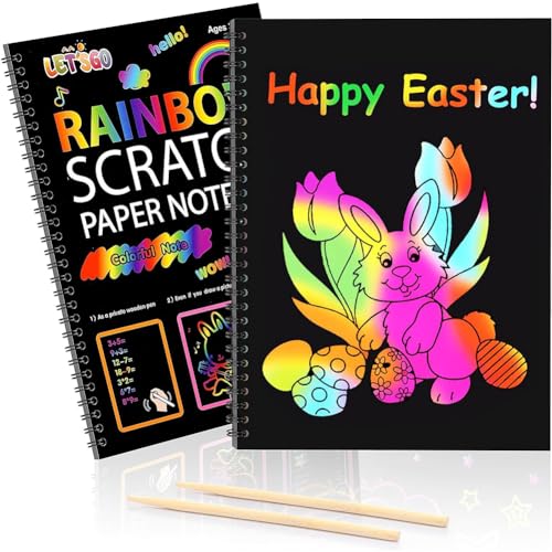 IhLux Kratzbilder Kinder, Regenbogen-Magisches Rubbelpapier, Schwarz Zum Abkratzen Kunsthandwerk, Scratch Art Bücher für Kinder, Kratzpapier Set zum Zeichnen und Basteln 2Pcs von IhLux