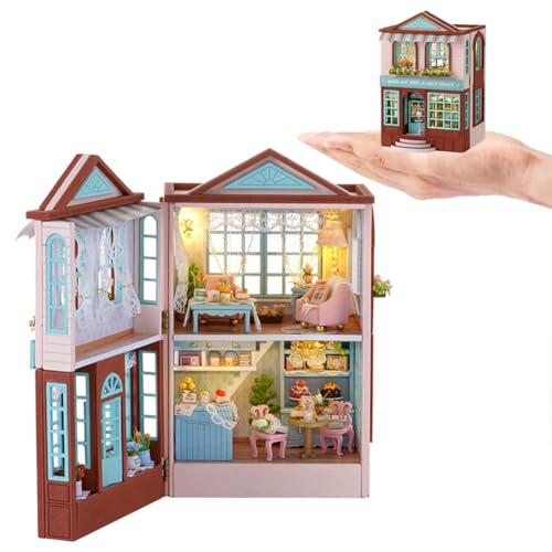 Iiecreat Miniatur-Haus-Set, Book Nook, DIY, Miniaturhaus, Garten, 3D, Puppenhaus, Miniatur, aus Holz, mit Möbeln und LED-Lichtern, für Zuhause, kreative Geschenke (D013) von Iiecreat