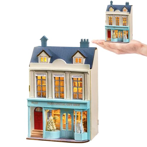 Iiecreat Miniatur-Haus-Set, Book Nook, DIY, Miniaturhaus, Garten, 3D, Puppenhaus, Miniatur, aus Holz, mit Möbeln und LED-Lichtern, für Zuhause, kreative Geschenke (D065) von Iiecreat
