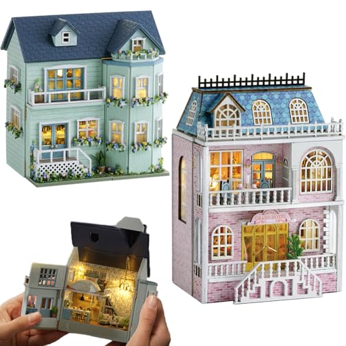 Iiecreat Miniatur-Haus-Set Book Nook, DIY, Miniaturhaus, Garten, 3D, Puppenhaus, Miniatur, aus Holz, mit Möbeln und LED-Lichtern, für Zuhause, kreative Geschenke (Mini-Home-A) von Iiecreat