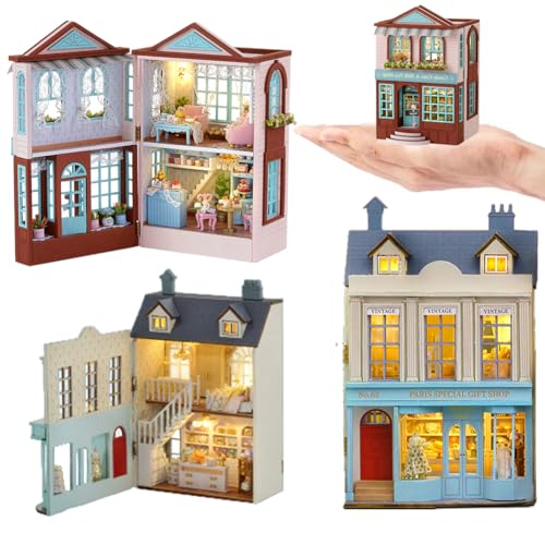 Iiecreat Miniatur-Haus-Set Book Nook, DIY, Miniaturhaus, Garten, 3D, Puppenhaus, Miniatur, aus Holz, mit Möbeln und LED-Lichtern, für Zuhause, kreative Geschenke (Mini-Home-B) von Iiecreat
